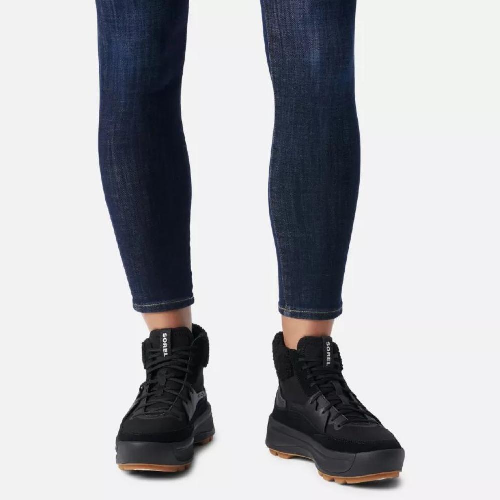 Model view of Sorel ONA 503 Mid Cozy Waterproof Sneaker Boot for women.