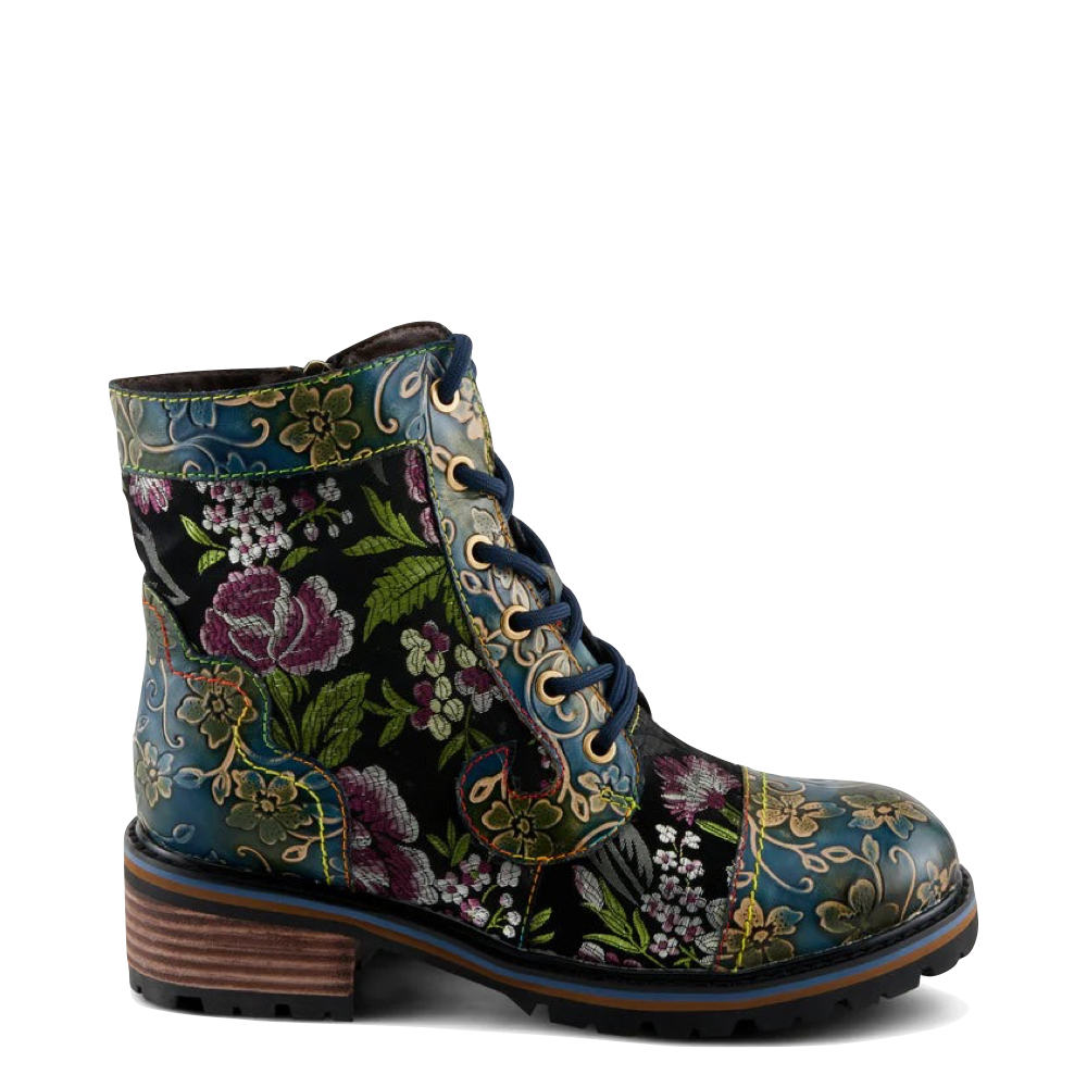 Side (right) view of Spring Step Fantastic Leather Floral Print Boot for women.
