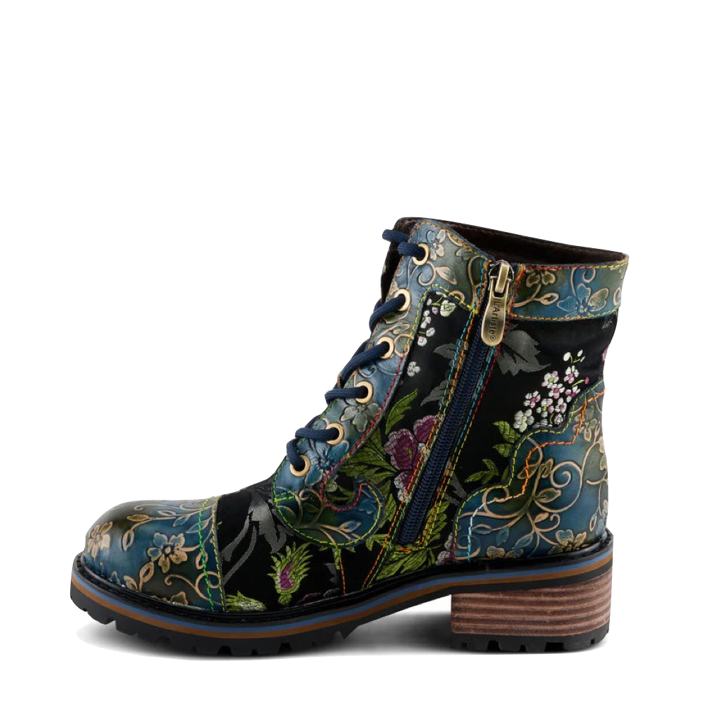 Side (left) view of Spring Step Fantastic Leather Floral Print Boot for women.