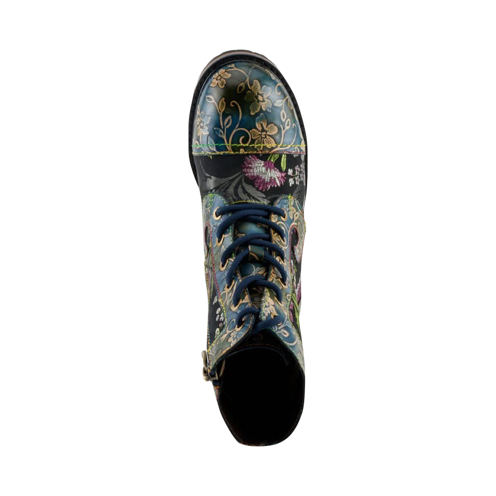 Top-down view of Spring Step Fantastic Leather Floral Print Boot for women.
