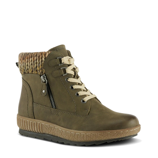 Toe view of Spring Step Karlene Side Zip Lace Waterproof Boots for women.