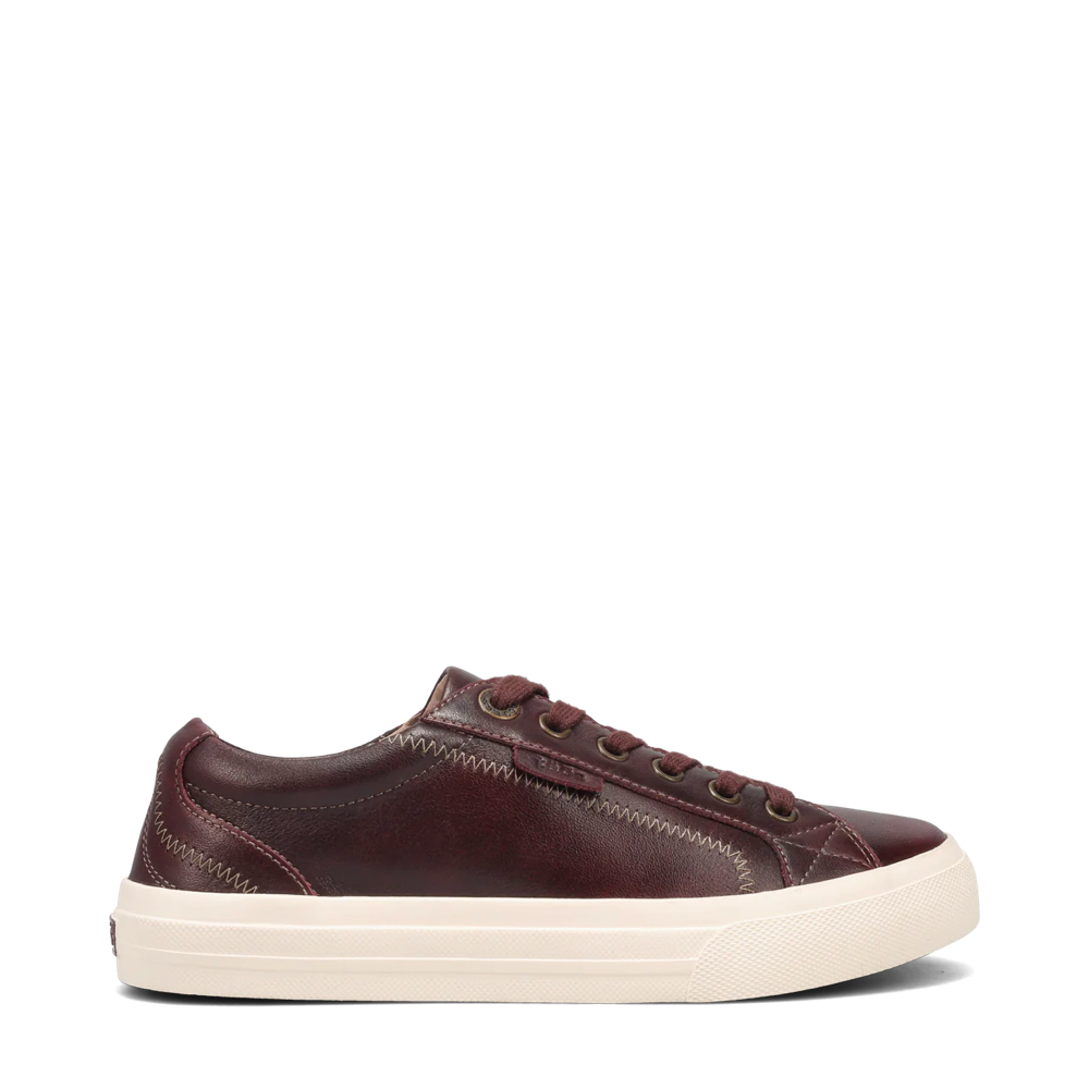Side (right) view of Taos Plum Soul Lux Leather Sneaker for women.
