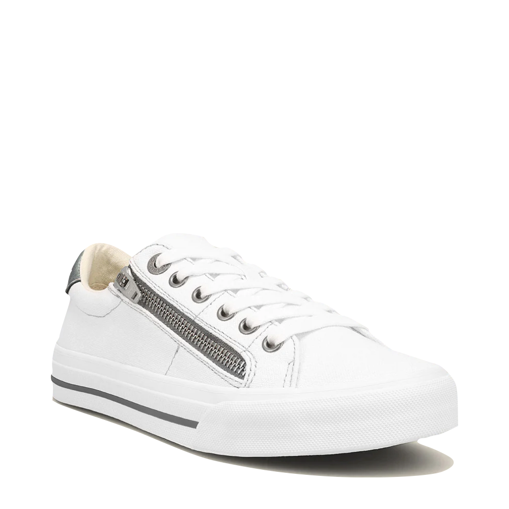 Mudguard and Toe view of Taos Z Soul Side Zip Canvas Lace Sneaker for women.