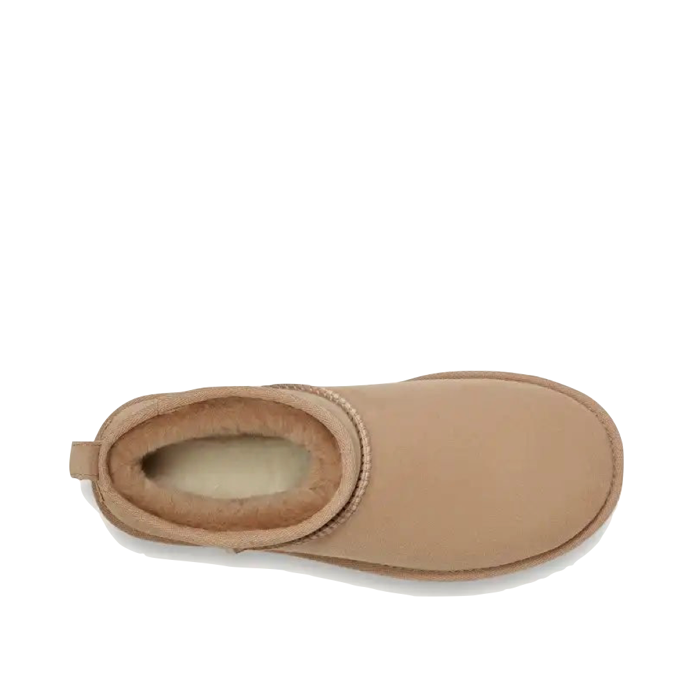 Top-down view of Ugg Classic Ultra Mini Sheepskin Boot for women.