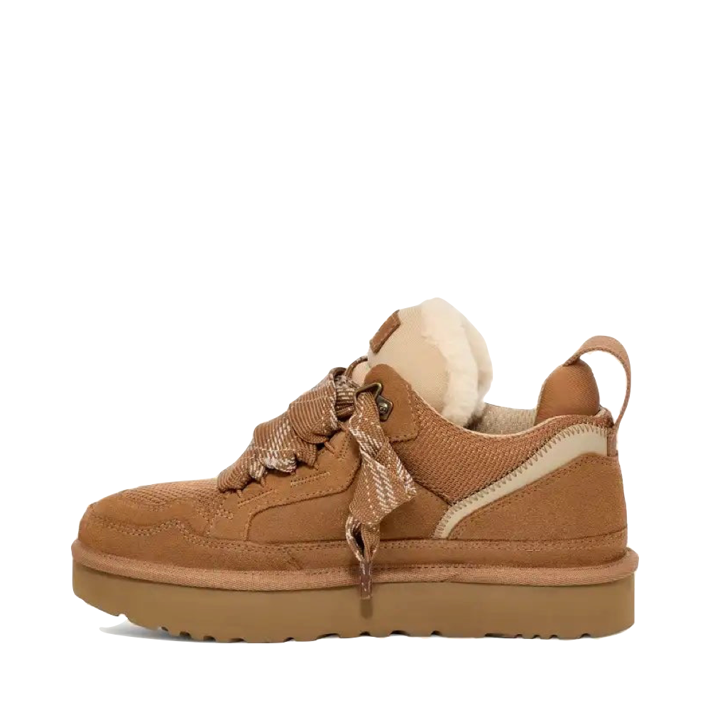 Side (left) view of Ugg Lowmel Sheepskin Lace Boot for women.