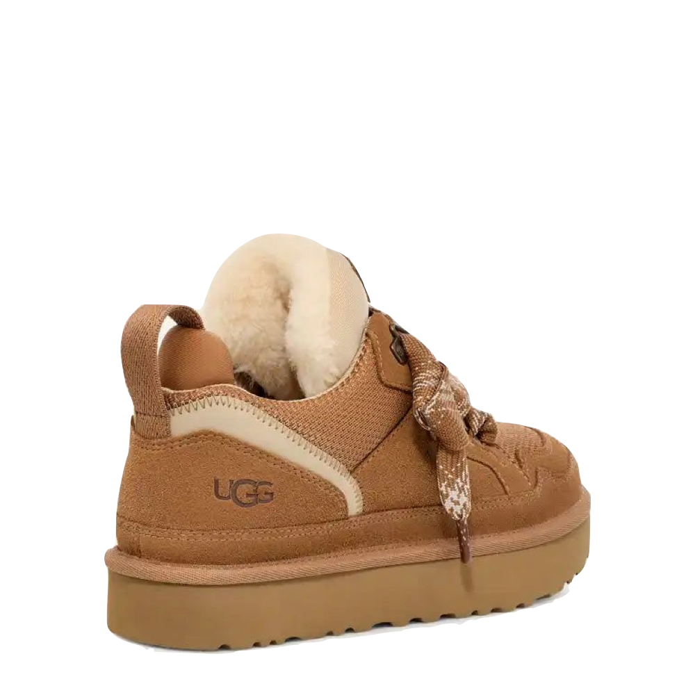 Heel view of Ugg Lowmel Sheepskin Lace Boot for women.