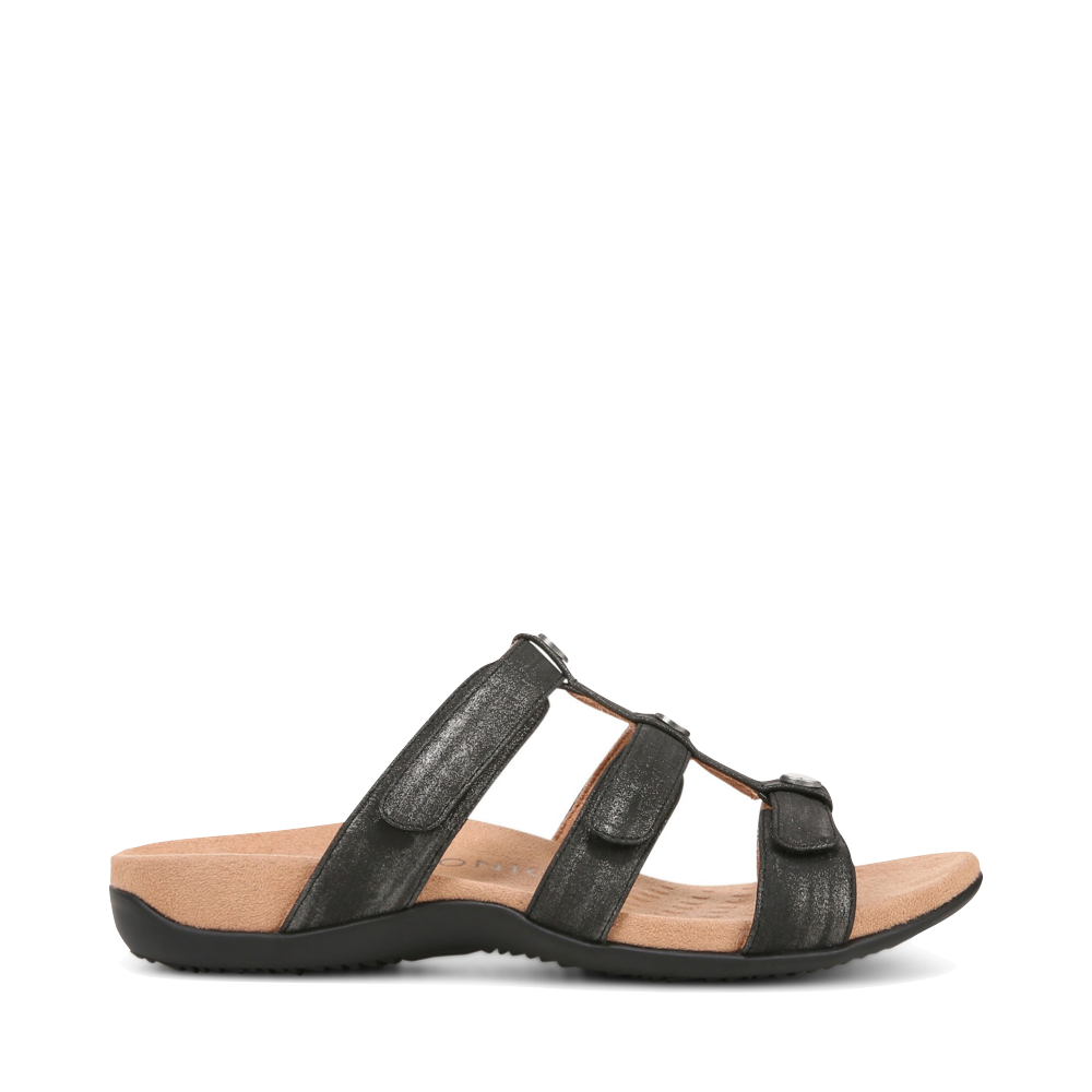 Side (right) view of Vionic Amber Slide Sandal for women.