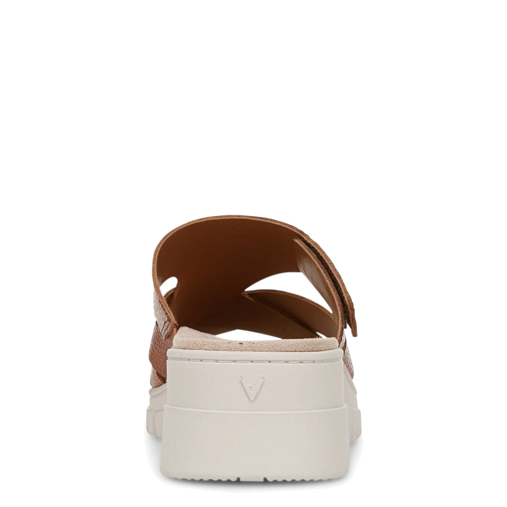 Back view of Vionic Uptown Sunset Leather Slide Wedge Sandal for women.