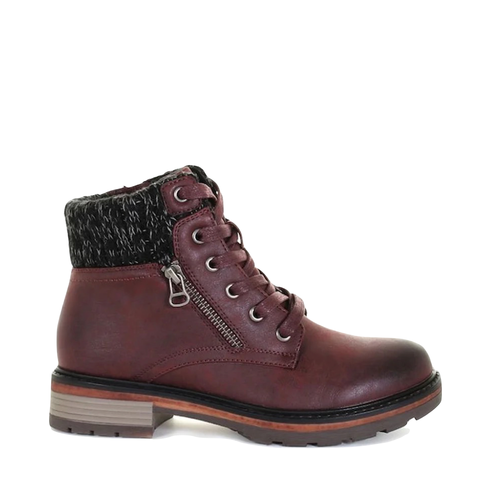 Wanderlust Women s Amy Knit Cuff Waterproof Lace Boot in Burgundy