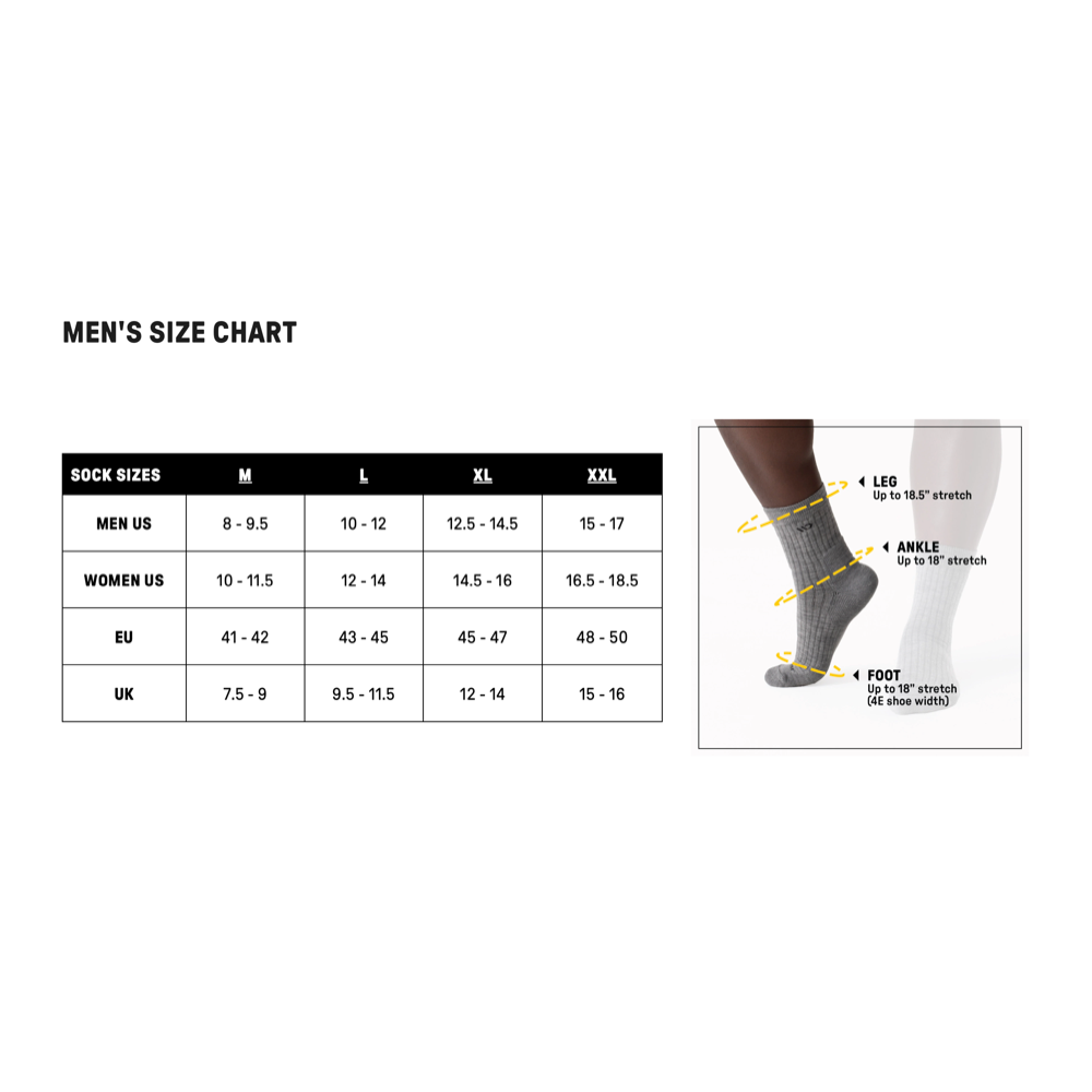 Wide Open by Darn Tough sizing chart.