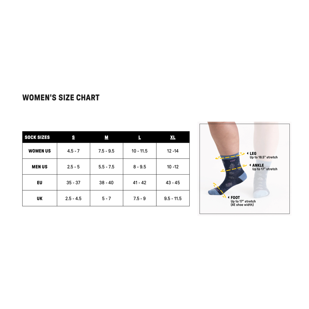 Wide Open by Darn Tough sizing chart.