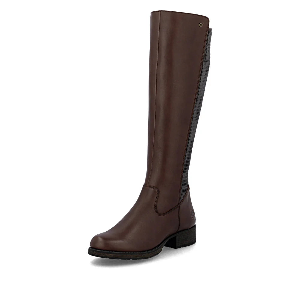 Rieker Women's Faith 91 Tall Side Zip Leather Boot in Brown