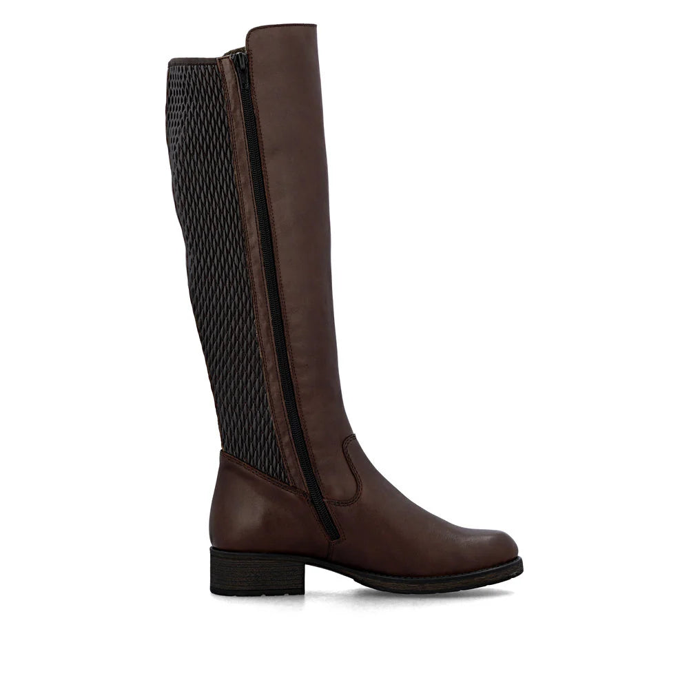 Rieker Women's Faith 91 Tall Side Zip Leather Boot in Brown