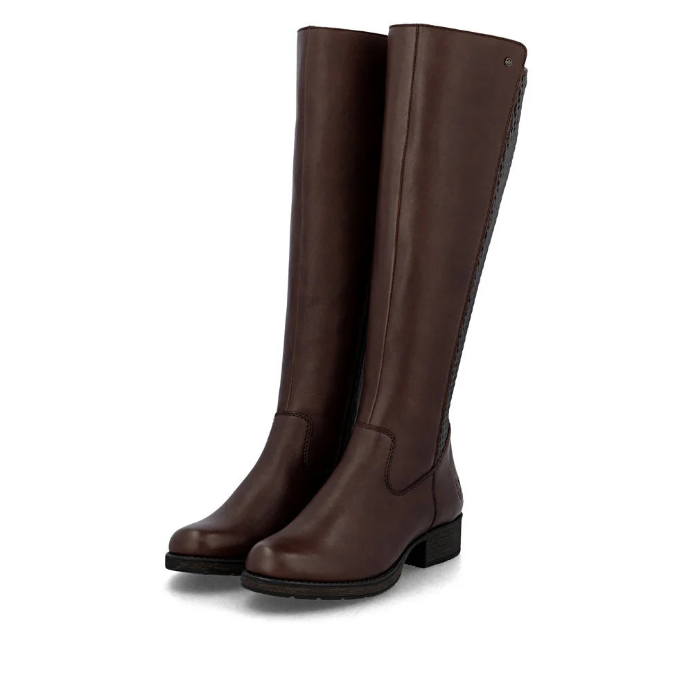 Rieker Women's Faith 91 Tall Side Zip Leather Boot in Brown