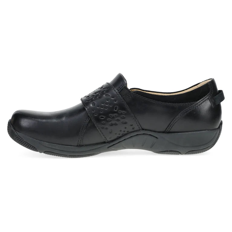 Dansko Women's Sallie Adjustable Strap Shoe in Black Waxy Burnished Leather