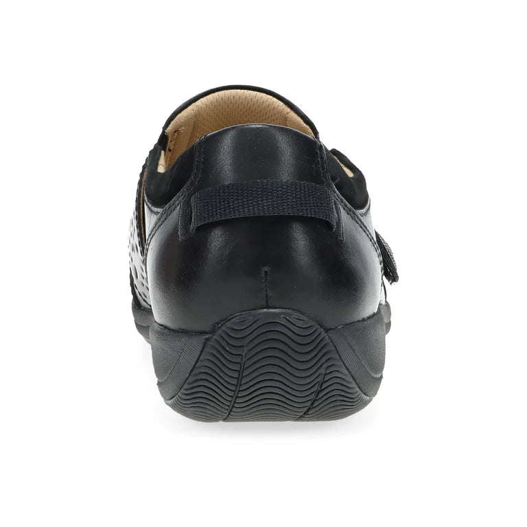 Dansko Women's Sallie Adjustable Strap Shoe in Black Waxy Burnished Leather