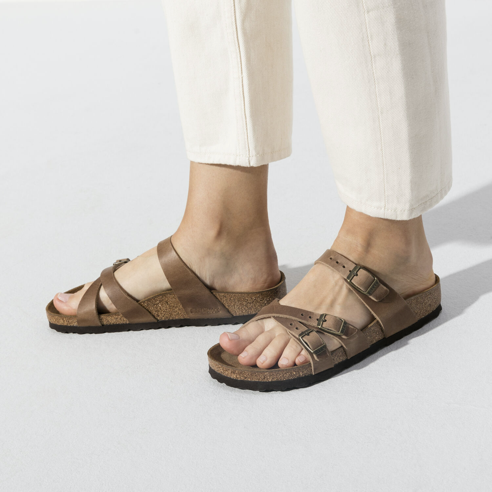 Model view of Birkenstock Franca Oiled Leather Sandal for women.