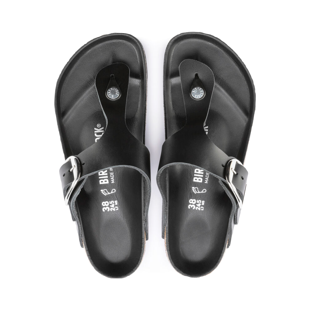 Top-down view of Birkenstock Gizeh Oiled Leather Big Buckle Sandal for women.