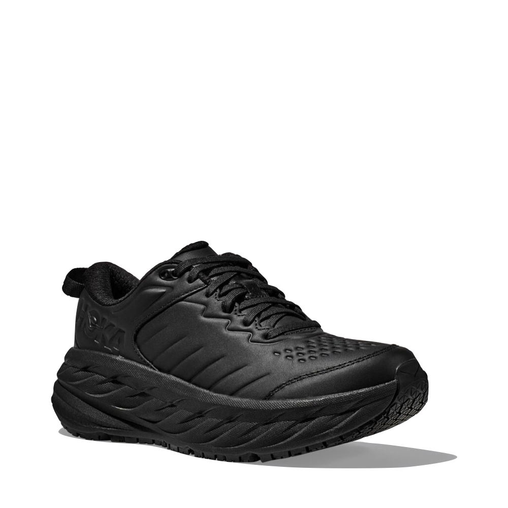 Hoka Men's Bondi SR Cushioned Leather Slip Resistant Work Shoes in Black