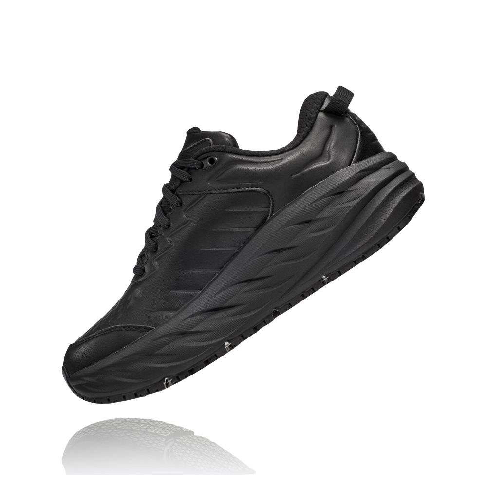 Hoka Women's Bondi SR Water Resistant Slip Resistant Leather Sneaker in Black