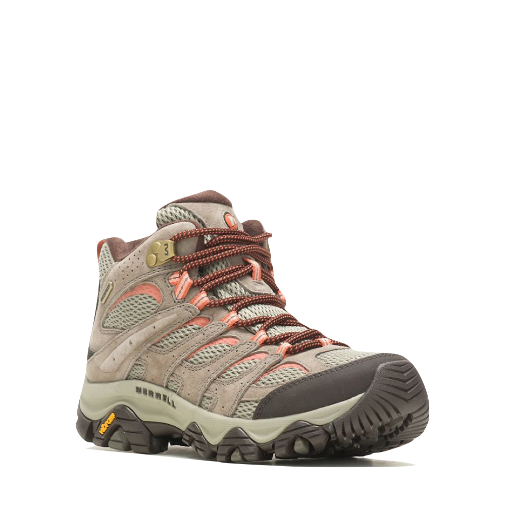 Mudguard and Toe view of Merrell Moab 3 Mid Waterproof Hiking Boots for women.