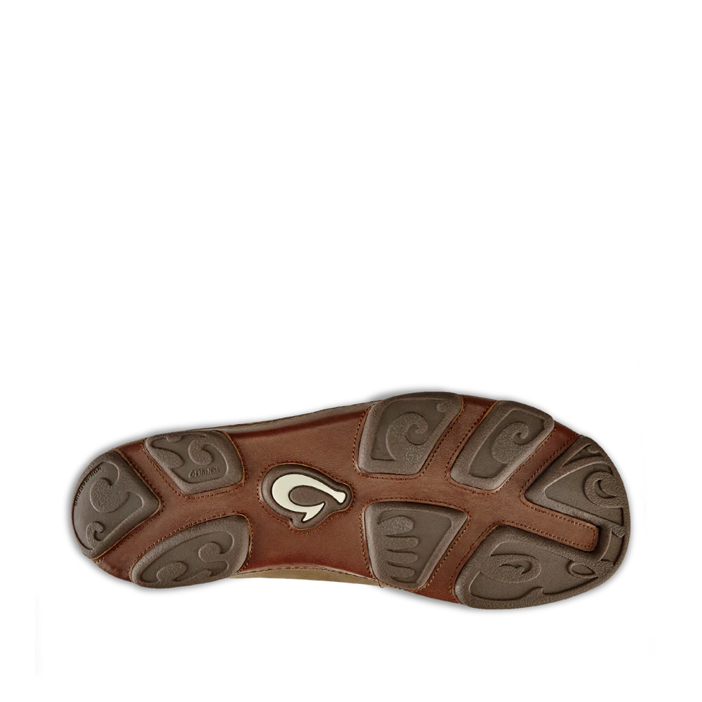 Bottom view of OluKai Moloa Moc Leather Slip On Shoes for men.