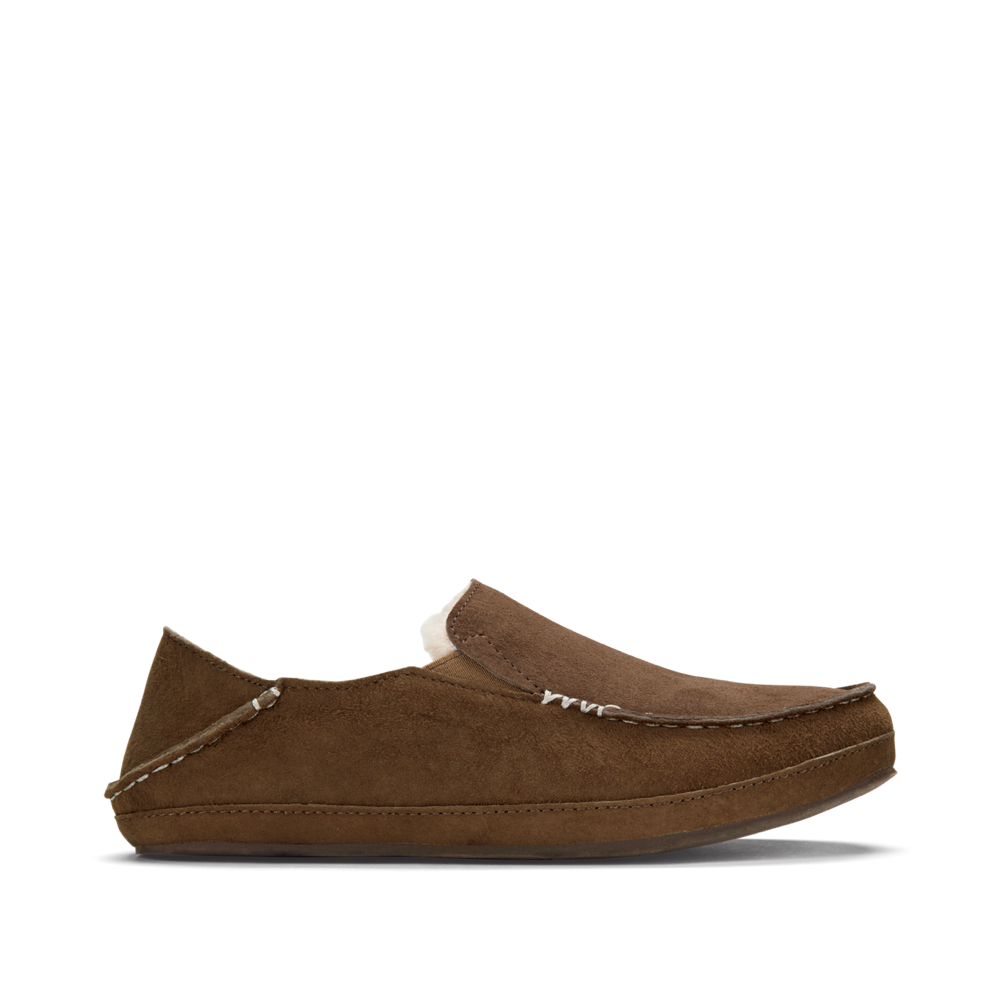 Side (right) view of OluKai Nohea Shearling Lined Slipper for women.