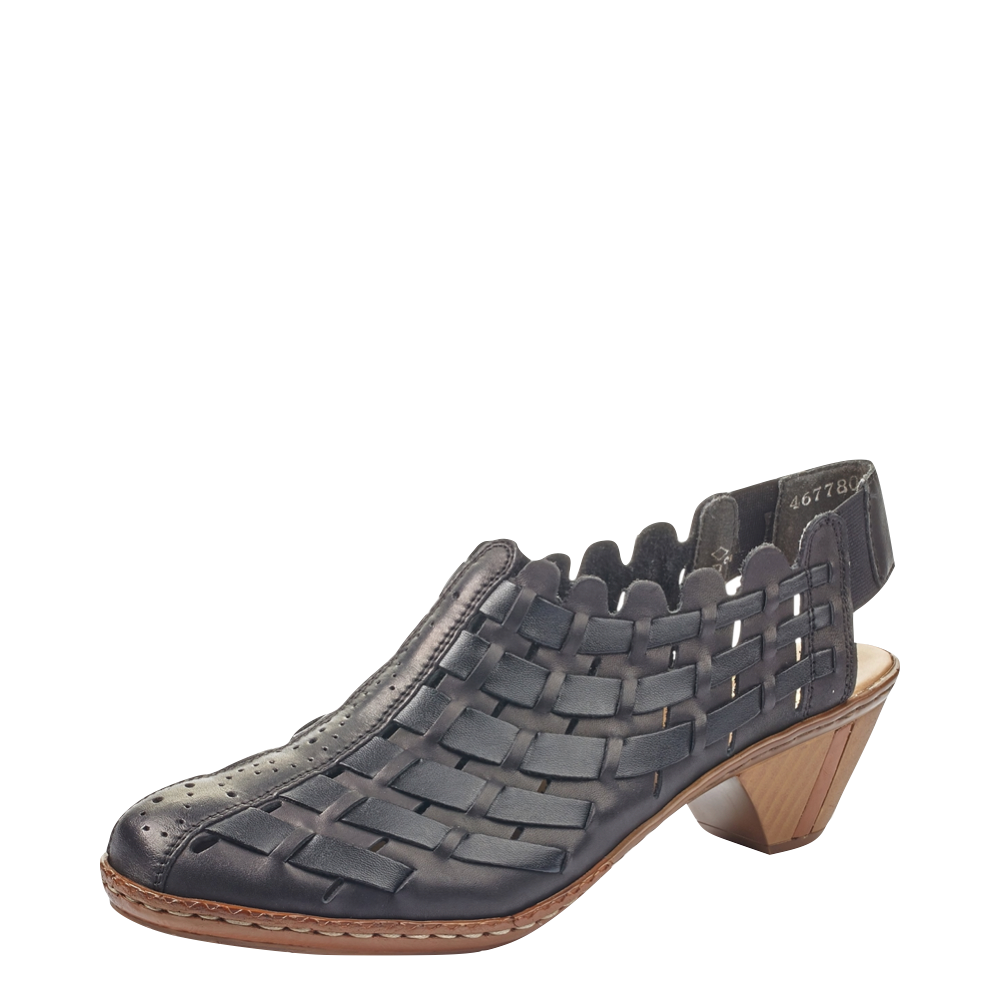 Side (left) view of Rieker Sina 78 Woven Heeled Slingback for women.