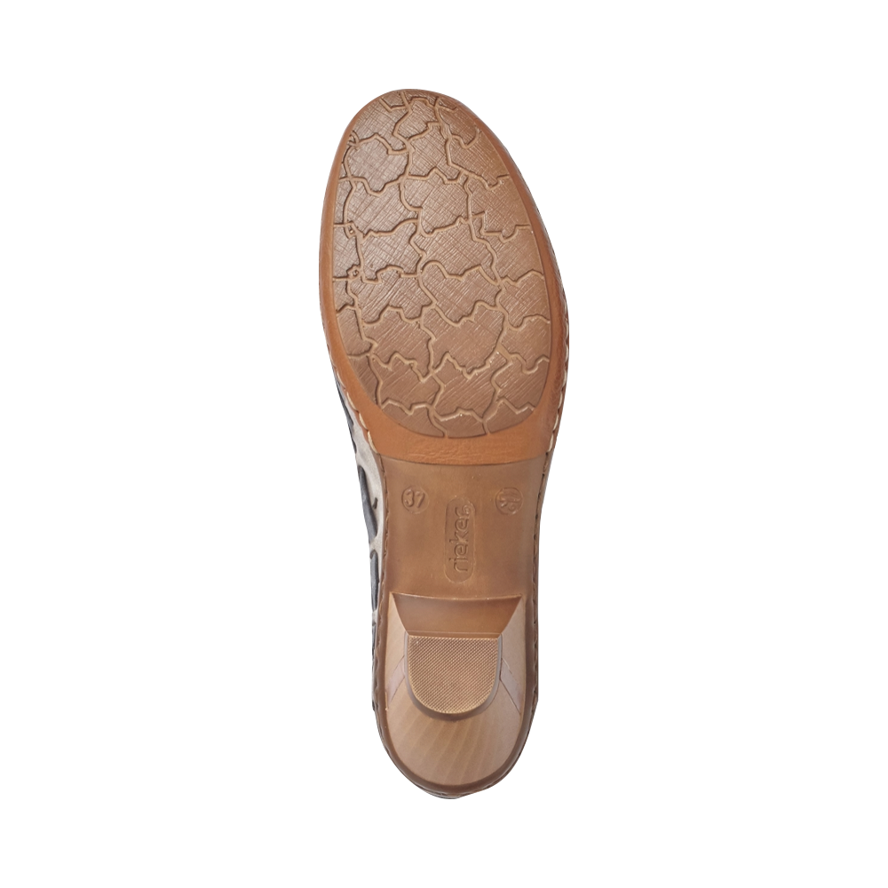 Bottom view of Rieker Sina 78 Woven Heeled Slingback for women.