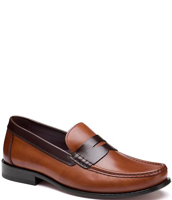 Johnston & Murphy Men's Humphrey Penny Loafer in Tan/Brown Full-Grain Leather