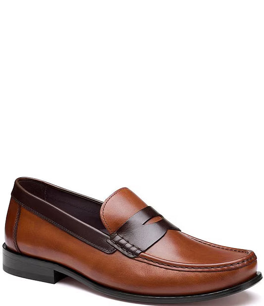 Johnston & Murphy Men's Humphrey Penny Loafer in Tan/Brown Full-Grain Leather