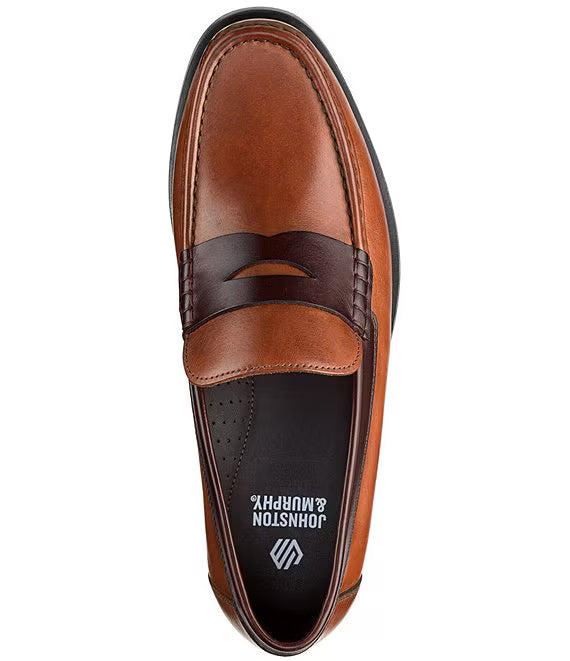 Johnston & Murphy Men's Humphrey Penny Loafer in Tan/Brown Full-Grain Leather