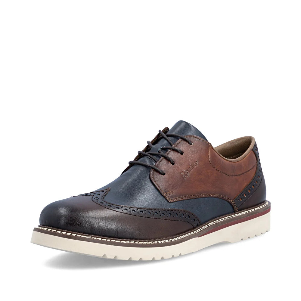 Rieker Men's Alan 04 Wing Tip Lace Shoe in Brown Multi Brasil/Pazific/Amaretto