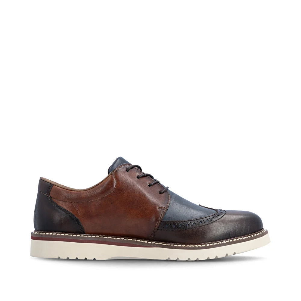 Rieker Men's Alan 04 Wing Tip Lace Shoe in Brown Multi Brasil/Pazific/Amaretto