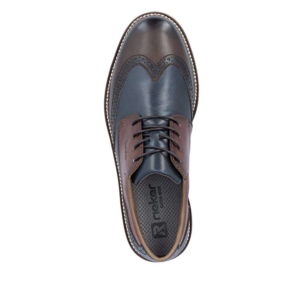 Rieker Men's Alan 04 Wing Tip Lace Shoe in Brown Multi Brasil/Pazific/Amaretto