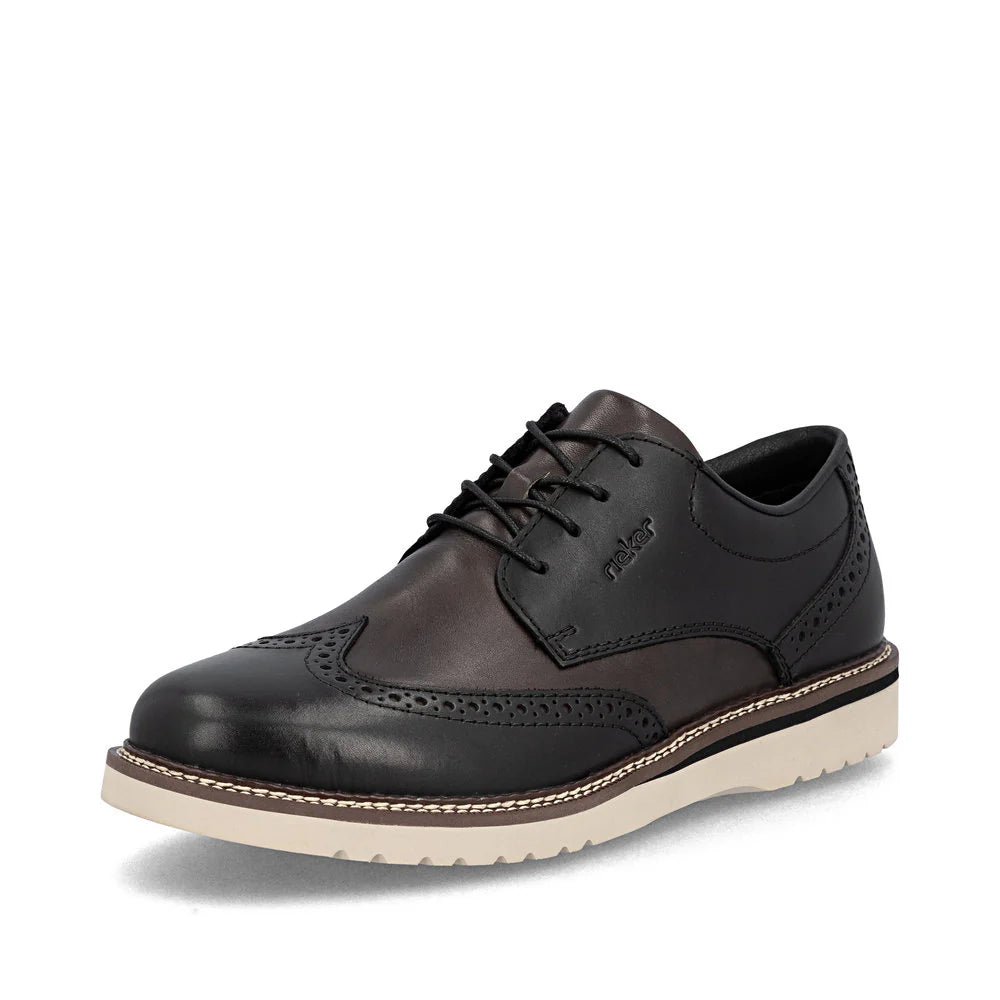Rieker Men's Alan 04 Wing Tip Shoe in Nero/Blei Black