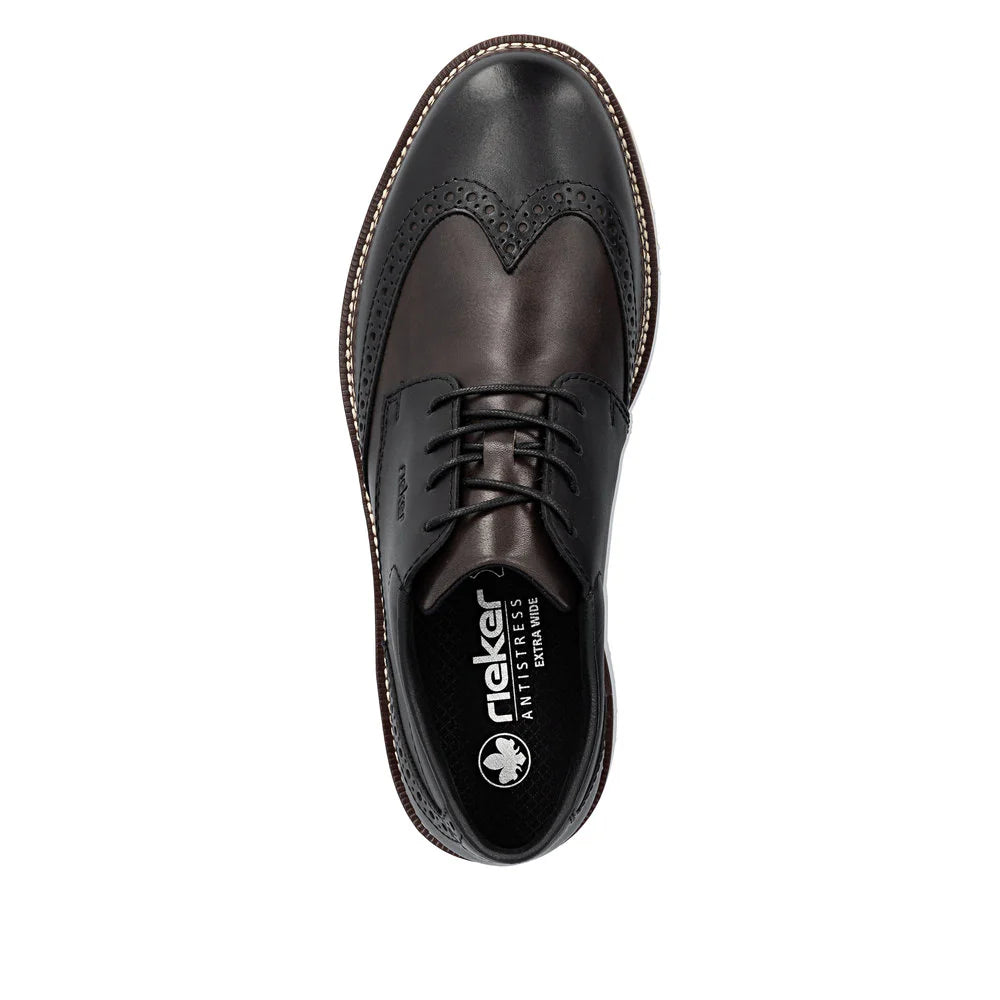 Rieker Men's Alan 04 Wing Tip Shoe in Nero/Blei Black