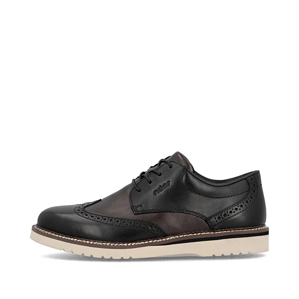 Rieker Men's Alan 04 Wing Tip Shoe in Nero/Blei Black