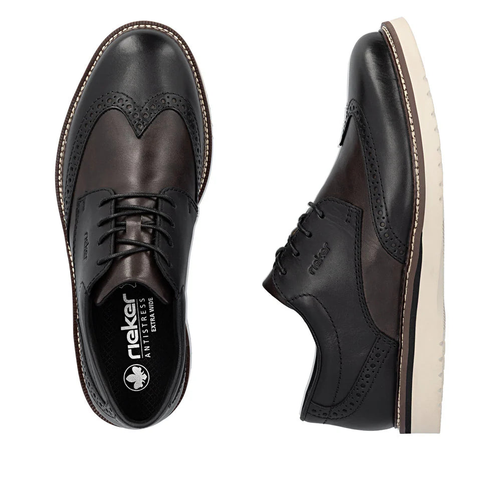Rieker Men's Alan 04 Wing Tip Shoe in Nero/Blei Black