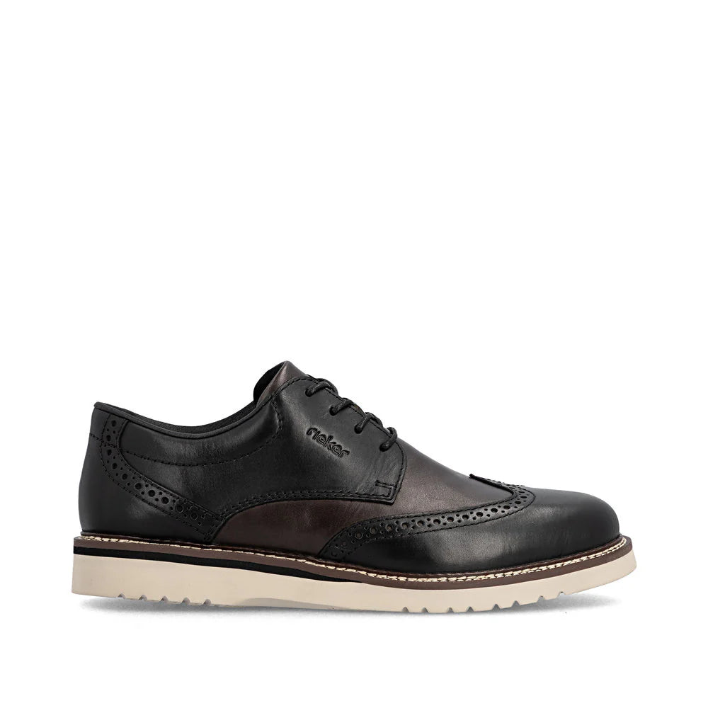 Rieker Men's Alan 04 Wing Tip Shoe in Nero/Blei Black