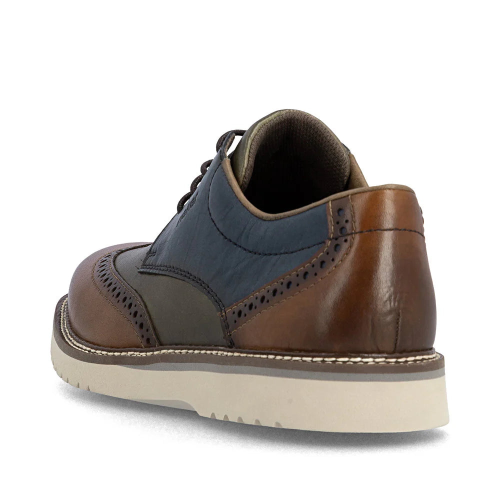 Rieker Men's Alan 04 Wing Tip Shoe in Muskat/Forest/Royal Blue