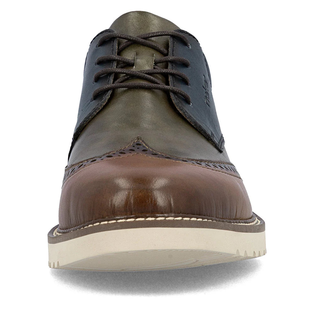 Rieker Men's Alan 04 Wing Tip Shoe in Muskat/Forest/Royal Blue