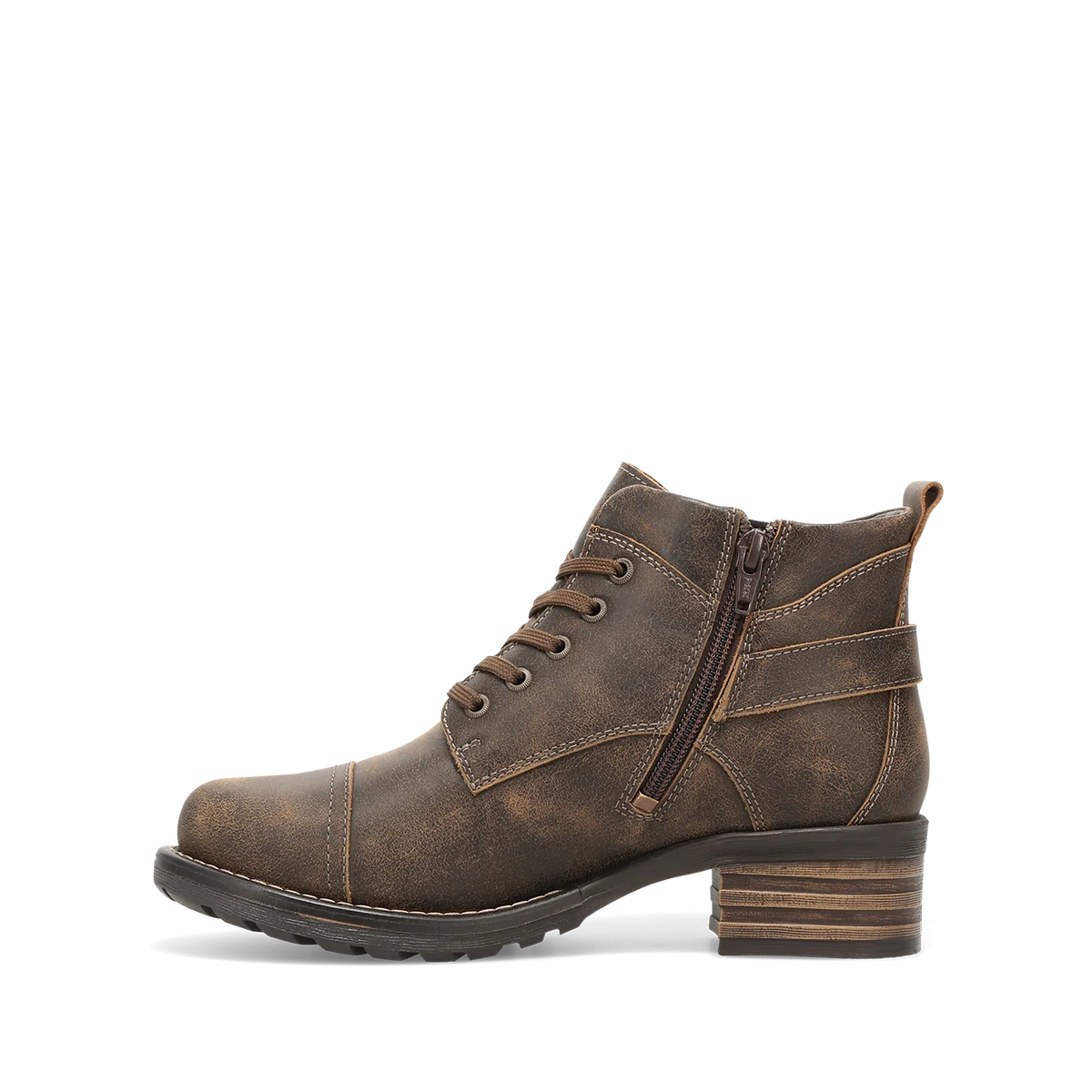 Taos Women's Mini Crave Heeled Side Zip Lace Boot in Distressed Brown