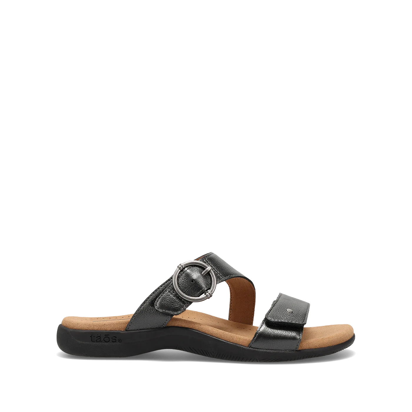 Taos Women's Westside Slip On Slide Sandal in Black Metallic