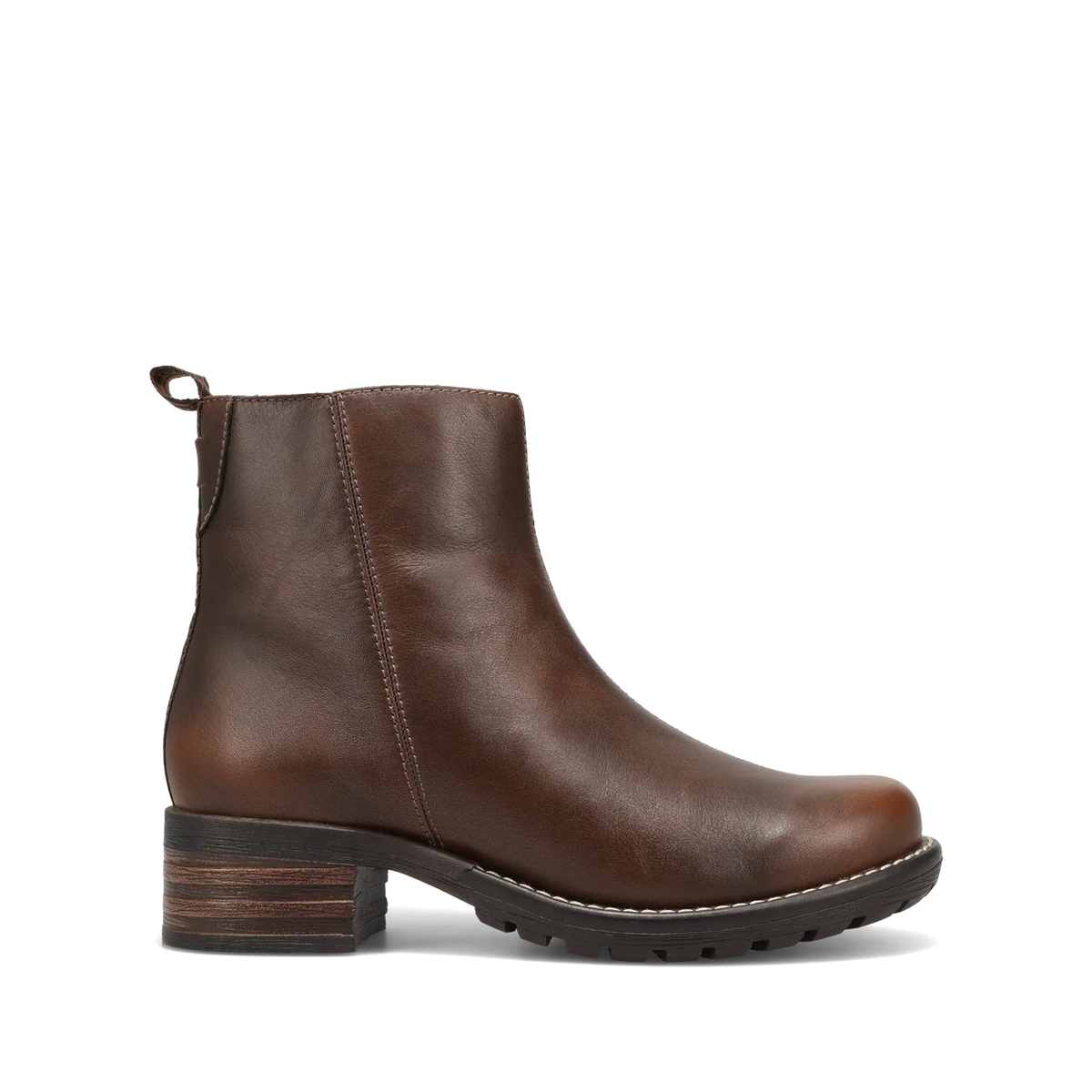 Taos Women's Uptown Heeled Side Zip Ankle Boot in Dark Brown
