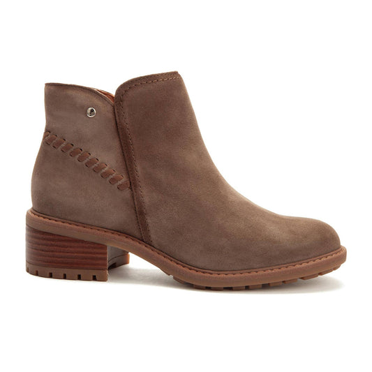 Pikolinos Women's Medina Low Side Zip Heeled Boot in Taupe Suede