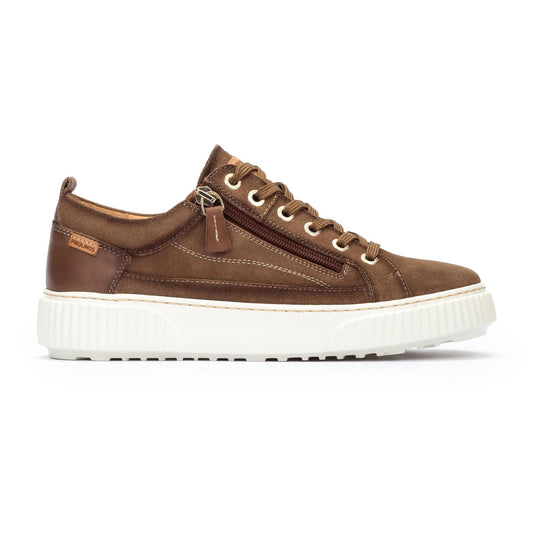 Pikolinos Women's Riells Platform Side Zip Leather Lace Sneaker in Taupe