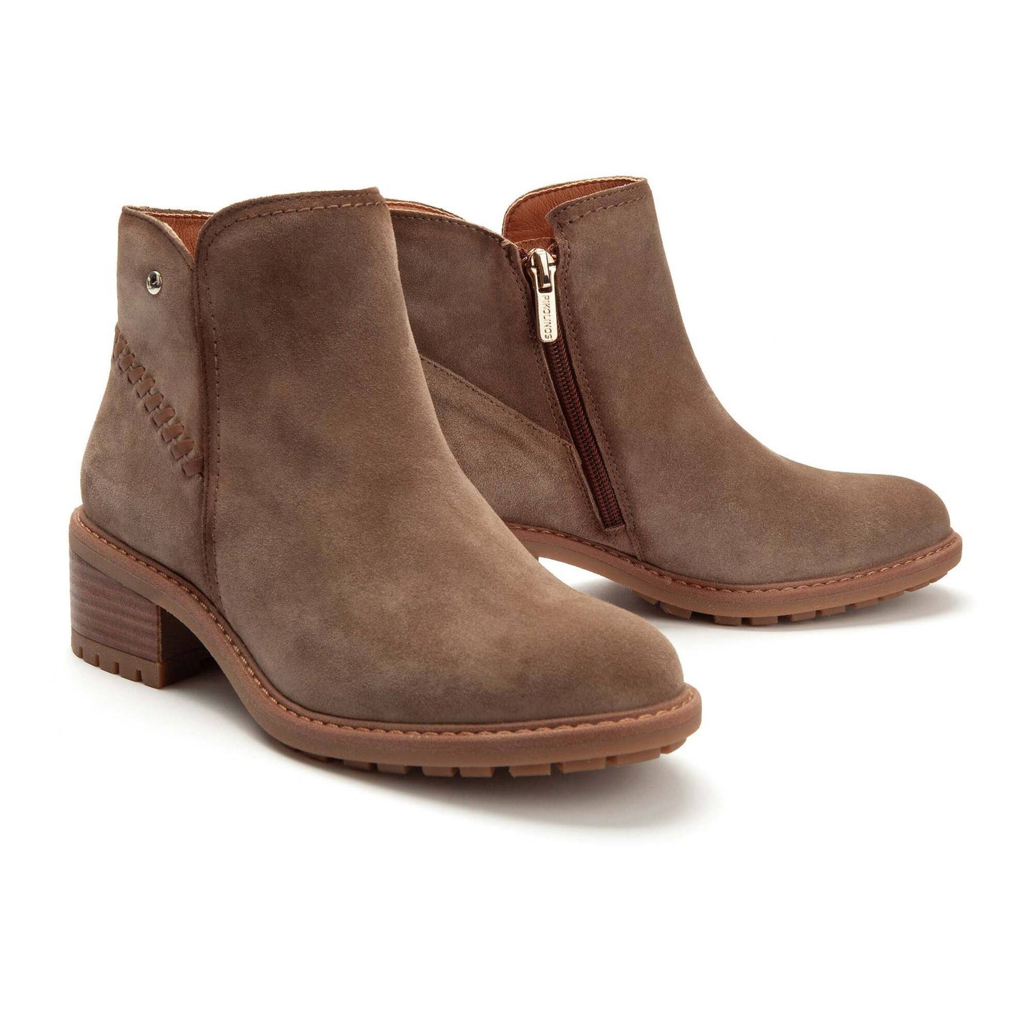 Pikolinos Women's Medina Low Side Zip Heeled Boot in Taupe Suede