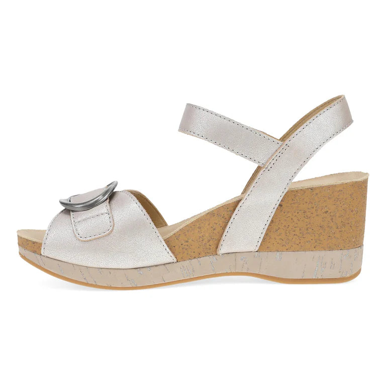 Dansko Women's Stella Wedge Sandal in Pearl Metallic