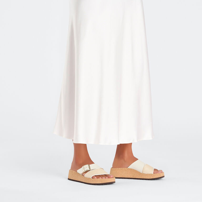 Birkenstock Women's Almina Slide Sandal in Natural/White